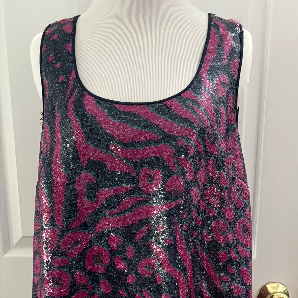 DKNY PINK BLUE ANIMAL PRINT SEQUINS DRESS SZ M